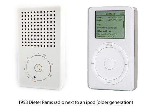 1958 Dieter Rams radio next to an ipod (older generation)